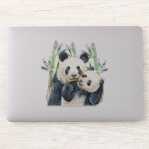 Sticker Aquarelle Panda Ours Maman & Bébé en Bambou