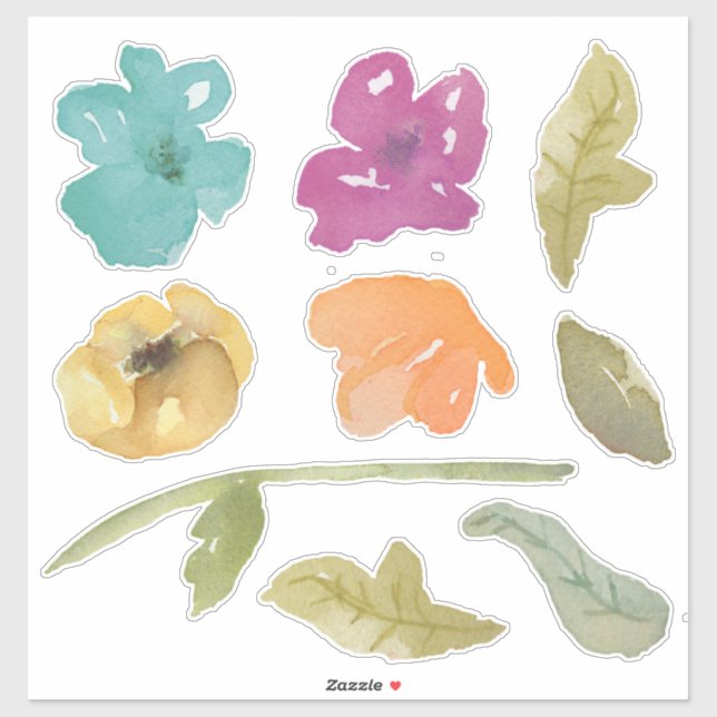 Sticker Aquarelle Peint Fleurs Mix (Feuille)