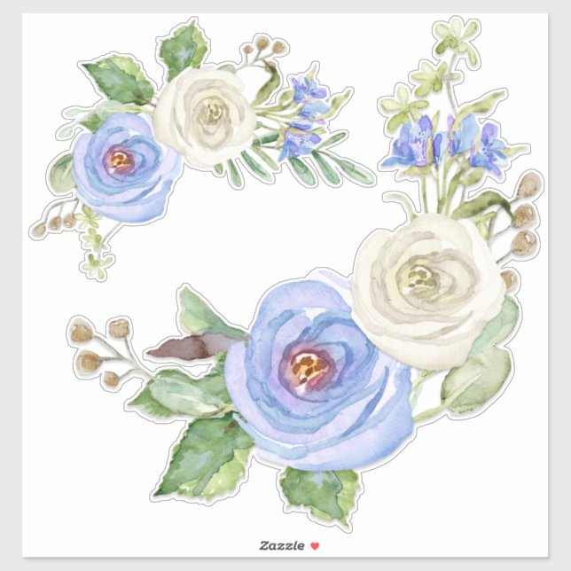 Sticker Aquarelle peinte Ciel bleu et rose blanche Floral (Feuille)