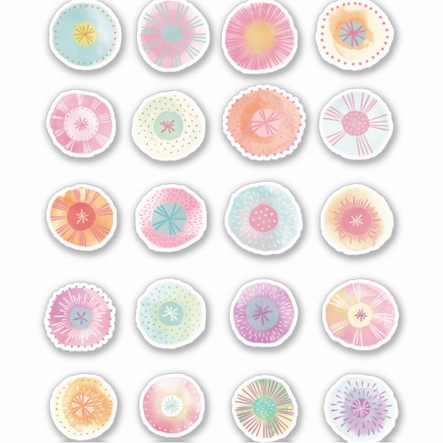 Sticker Aquarelle Peinte Circle Fleur Abstraite (Devant)