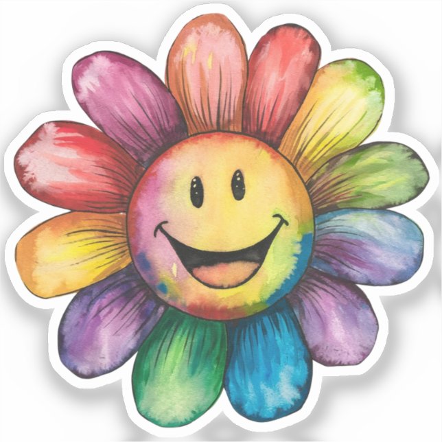 Sticker Aquarelle peinte Fleur souriante (Recto)