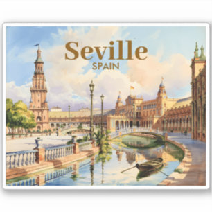 Sticker Aquarelle personnalisée de la Plaza de España à Sé