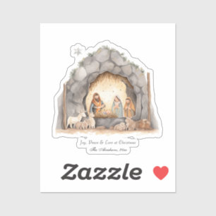 Sticker Aquarelle personnalisée Vintage Noël Nativité Scèn