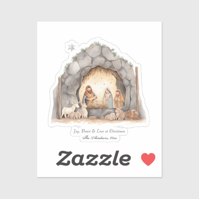 Sticker Aquarelle personnalisée Vintage Noël Nativité Scèn (Feuille)