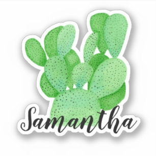 Sticker Aquarelle Prickly Pear Nom du cactus