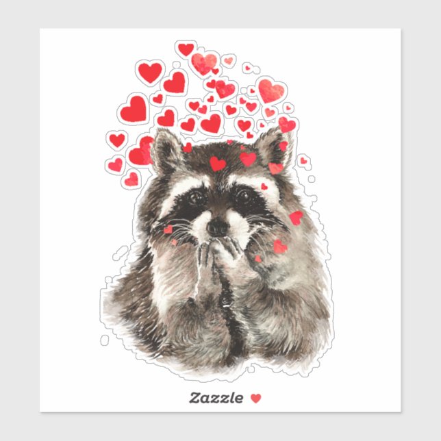 Sticker Aquarelle Raccoon Baisers Baisers Amusant Animal A (Feuille)
