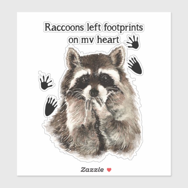 Sticker Aquarelle Raccoon Empreintes gauche sur mon coeur  (Feuille)