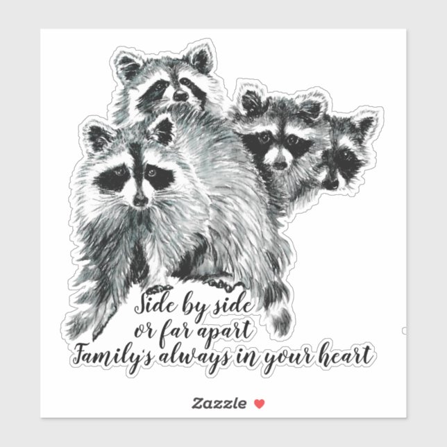 Sticker Aquarelle Raccoon Family Quote Nom personnalisé (Feuille)