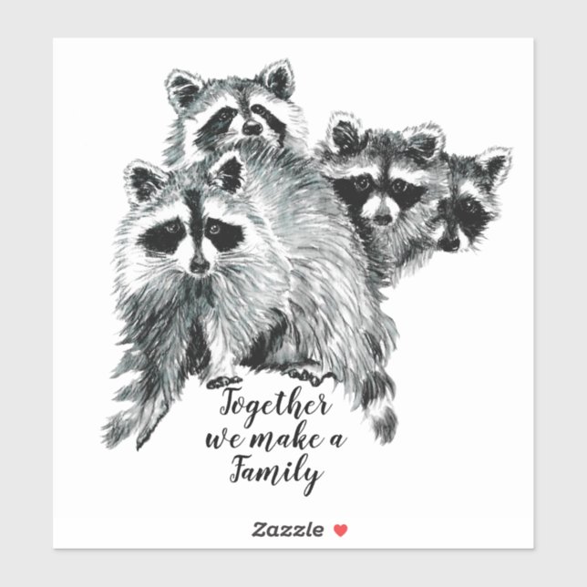 Sticker Aquarelle Raccoon Family Quote Nom personnalisé (Feuille)