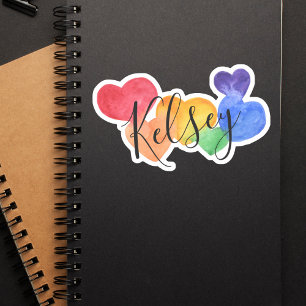 Sticker Aquarelle Rainbow Hearts Nom