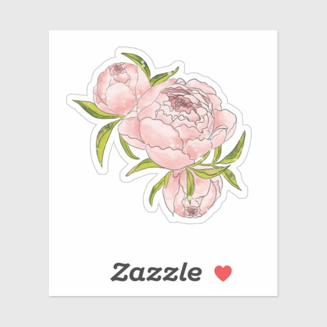 Sticker Aquarelle rose Peony Illustration à main (Feuille)
