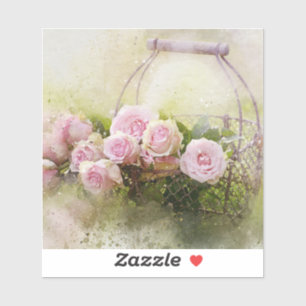 Sticker aquarelle-roses-et-panier