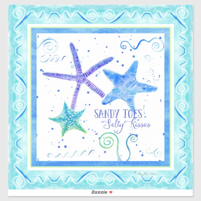 Sticker Aquarelle Sandy Toits Salty Kisses Plage Starfish (Feuille)