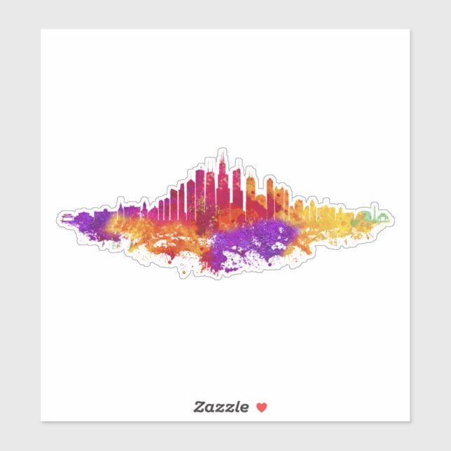 Sticker Aquarelle Skyline de Chicago en blanc (Feuille)