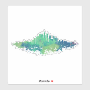 Sticker Aquarelle Skyline de Chicago en bleu et vert