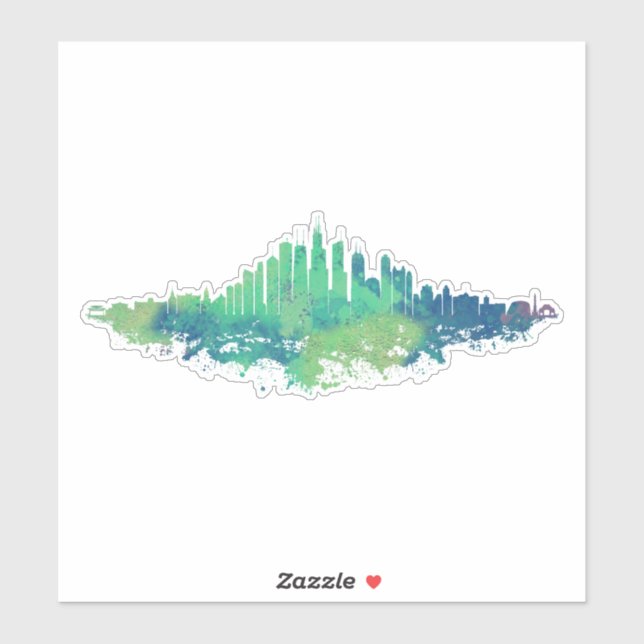 Sticker Aquarelle Skyline de Chicago en bleu et vert (Feuille)