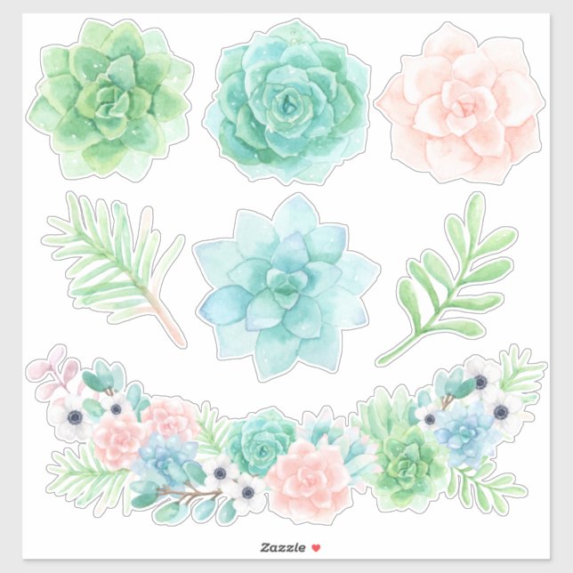 Sticker Aquarelle Succulents 14 x 14 (Feuille)