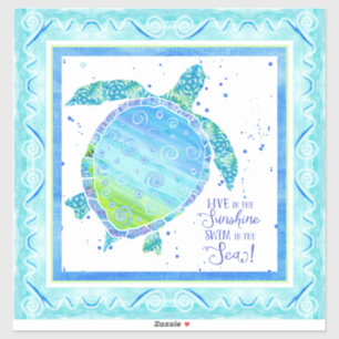 Sticker Aquarelle Tortue de mer Sunshine Seas Plage Starfi