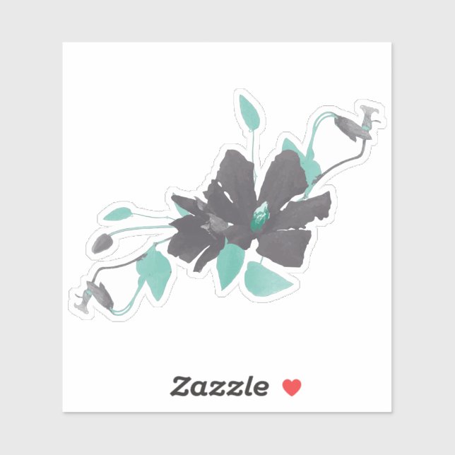 Sticker Aquarelle Turquoise tendance Gris Vins à fleurs (Feuille)