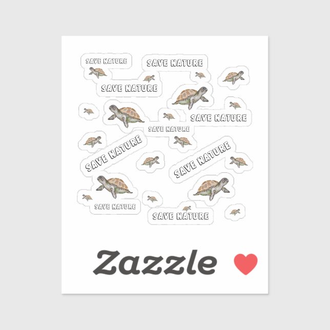 Sticker Aquarelle Turtle Sauver la nature (Feuille)