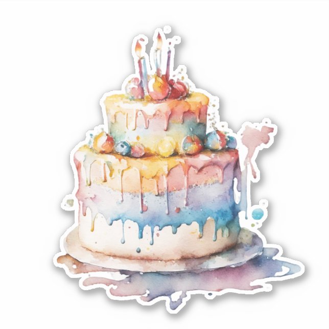 Sticker Aquarelle Whimsical Birthday Cake (Devant)