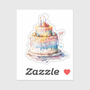 Sticker Aquarelle Whimsical Birthday Cake