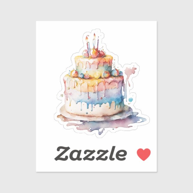 Sticker Aquarelle Whimsical Birthday Cake (Feuille)