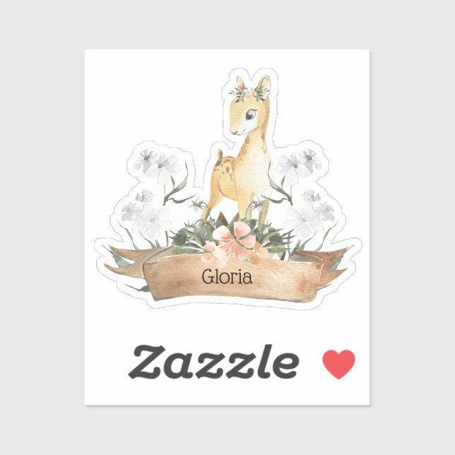 Sticker Aquarelle Woodland Baby Fawn Nom personnalisé (Feuille)
