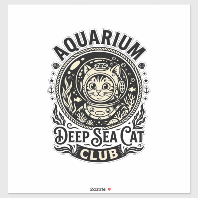 Sticker Aquarium Chat de mer profond Graphique de chat drô (Feuille)