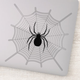 Sticker Araignée noire sur décor de Halloween de toile gri