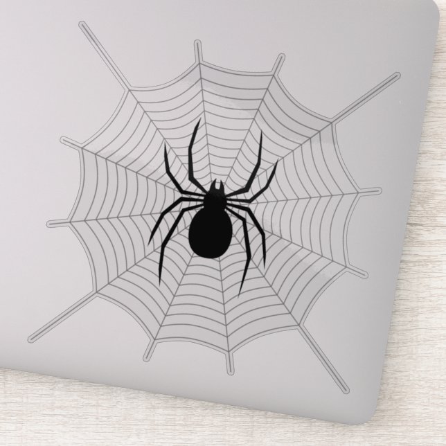 Sticker Araignée noire sur décor de Halloween de toile gri (Détail)