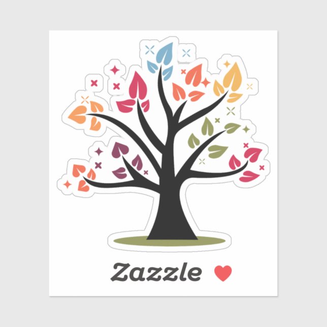 Sticker Arbre Coeur Arc-en-ciel coloré mignon (Feuille)