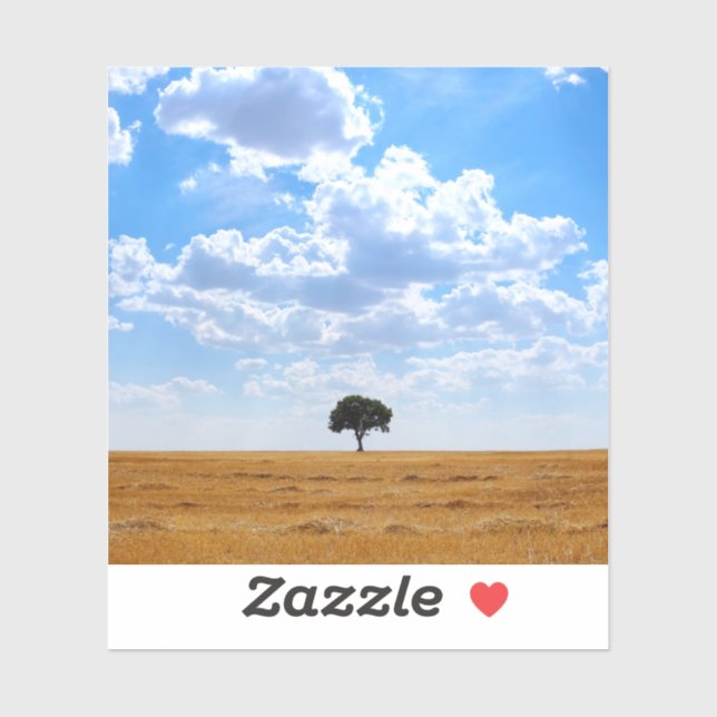 Sticker Arbre dans un champ de blé récolté (Feuille)