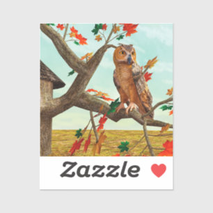 Sticker Arbre de l'érable à chouette d'automne Art fauniqu