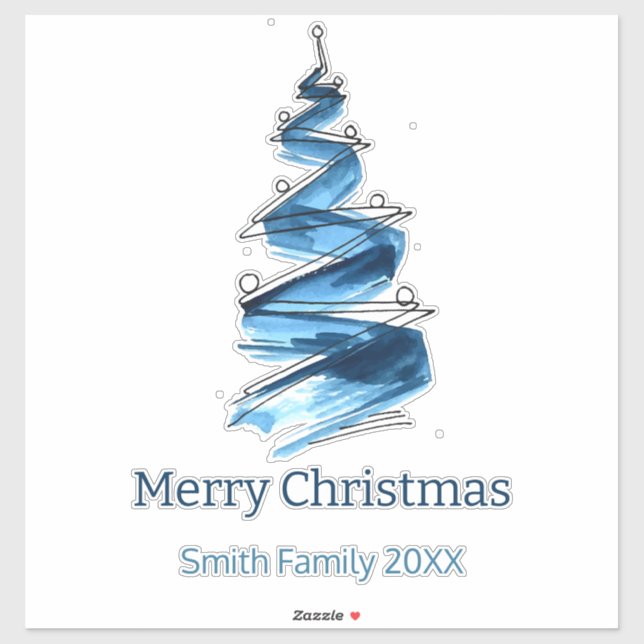 Sticker Arbre de Noël bleu Aquarelle (Feuille)