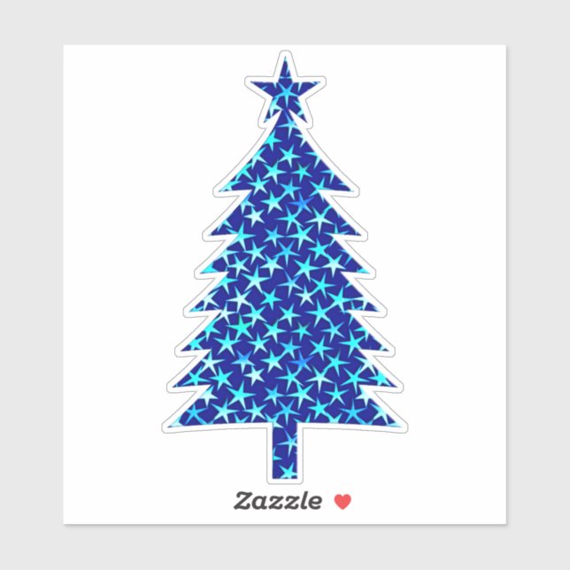 Sticker Arbre de Noël bleu profond avec étoiles (Feuille)