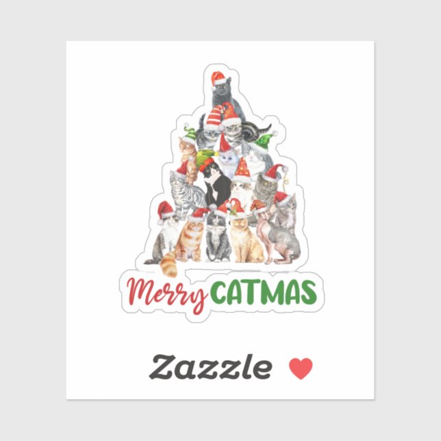 Sticker Arbre de Noël Chat Amoureux des Chats Noël Fêtes (Feuille)