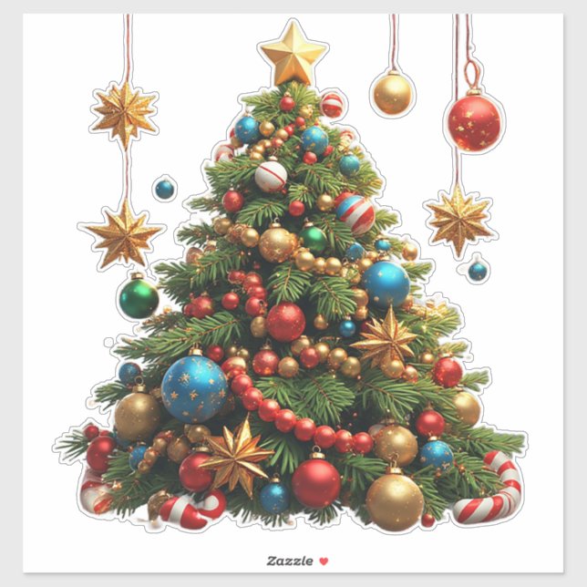 Sticker Arbre de Noël Dessin Animé Festif (Feuille)