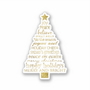 Sticker Arbre de Noël Inspirant en Or Paix Joie