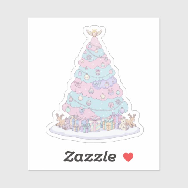 Sticker Arbre de Noël Kawaii Pastel | Rose et bleu (Feuille)