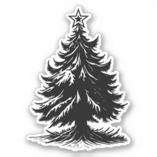 Sticker Arbre de Noël minimaliste avec étoile en haut noir