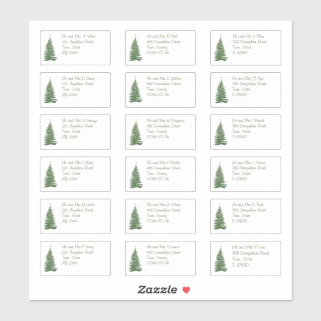 Sticker Arbre de Noël moderne Nom et adresse individuels (Feuille)