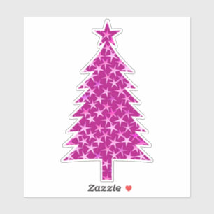 Sticker Arbre de Noël rose Fuchsia profond avec étoiles