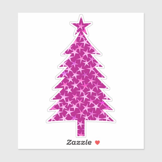 Sticker Arbre de Noël rose Fuchsia profond avec étoiles (Feuille)
