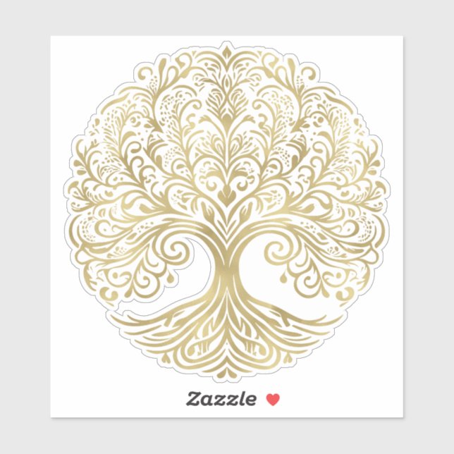Sticker Arbre de Vie Crème & Or Mariage Celtique (Feuille)