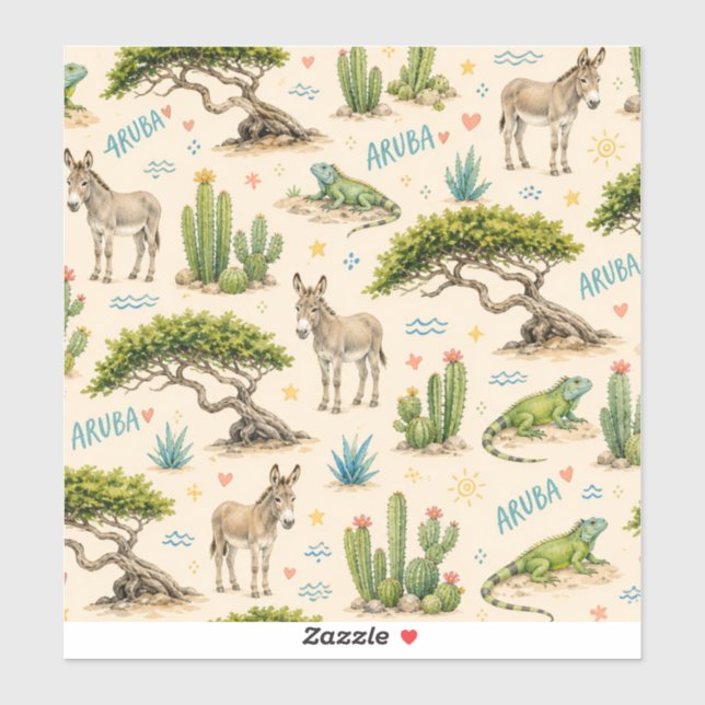 Sticker Arbre divi d'Aruba, âne, iguane, cactus (Feuille)