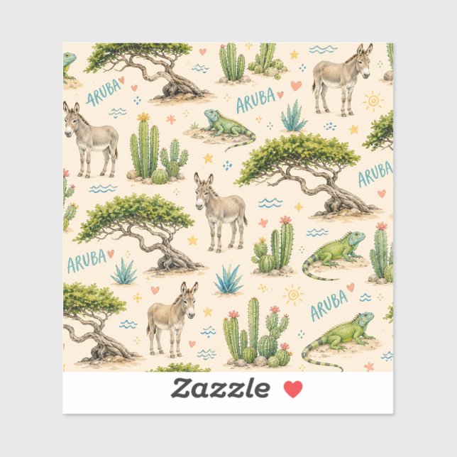 Sticker Arbre divi d'Aruba, âne, iguane, cactus (Feuille)
