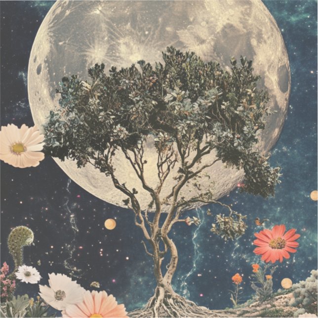 Sticker Arbre et fleurs de la lune (Recto)