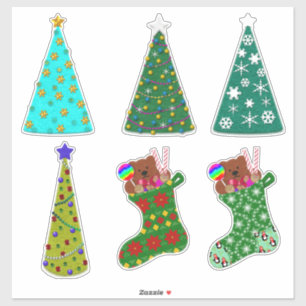 Sticker Arbres de Noël et chaussettes à l'aspect feutré fa