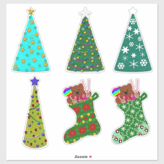 Sticker Arbres de Noël et chaussettes à l'aspect feutré fa (Feuille)